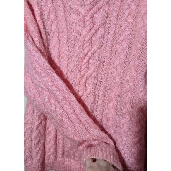 Vtg Distinction Sweater Sz L Mohair Blend Pink Cableknit 90s Grandmacore Stretch - Picture 10 of 10